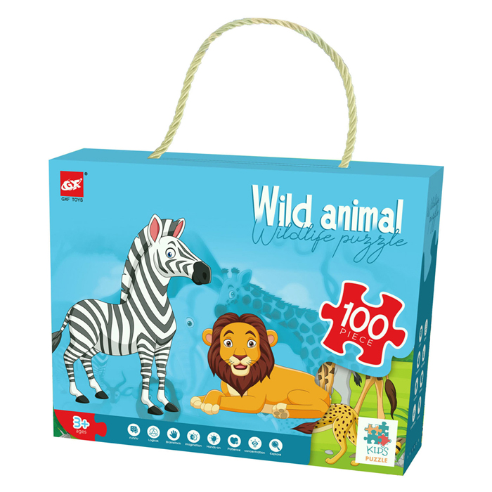 Bodenpuzzle Wilde Tiere Blau, 100 Teile.