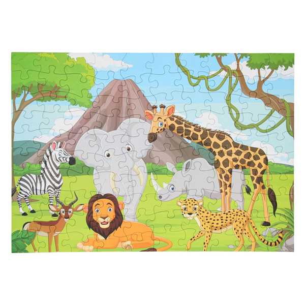 Bodenpuzzle Wilde Tiere Blau, 100 Teile.