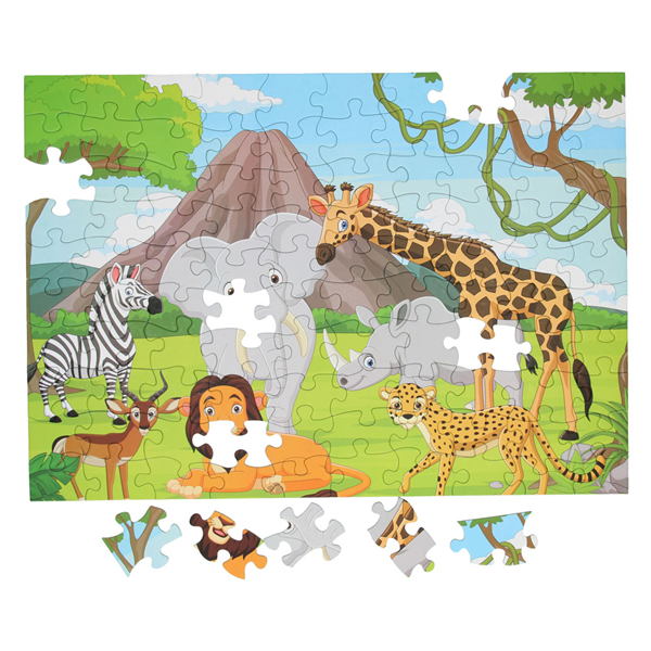 Bodenpuzzle Wilde Tiere Blau, 100 Teile.