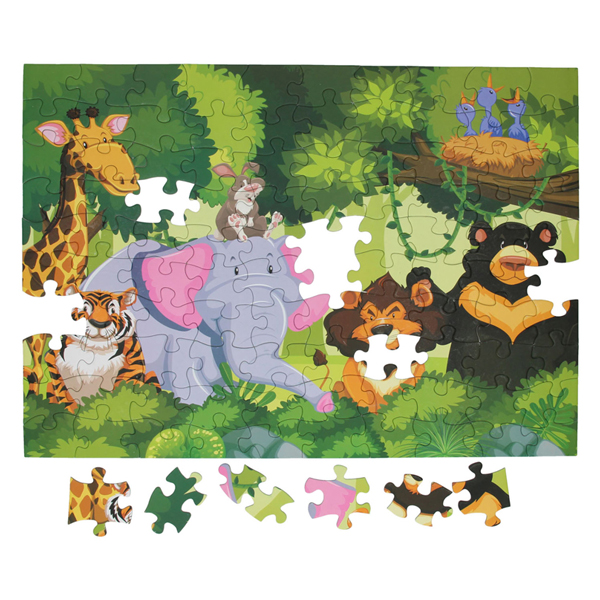 Bodenpuzzle Wilde Tiere Grün, 100 Teile.