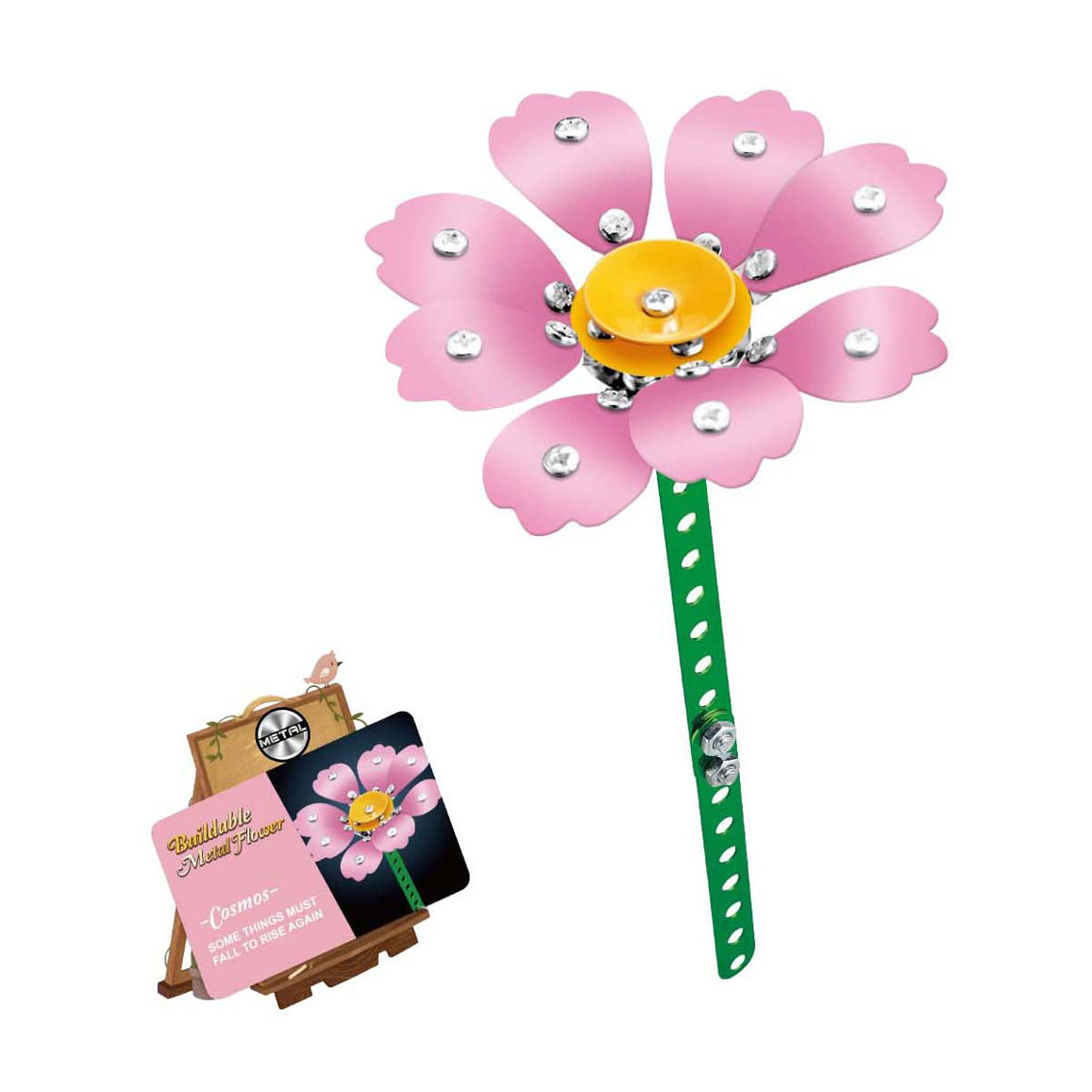 Metalen Bouwset Roze Bloem
