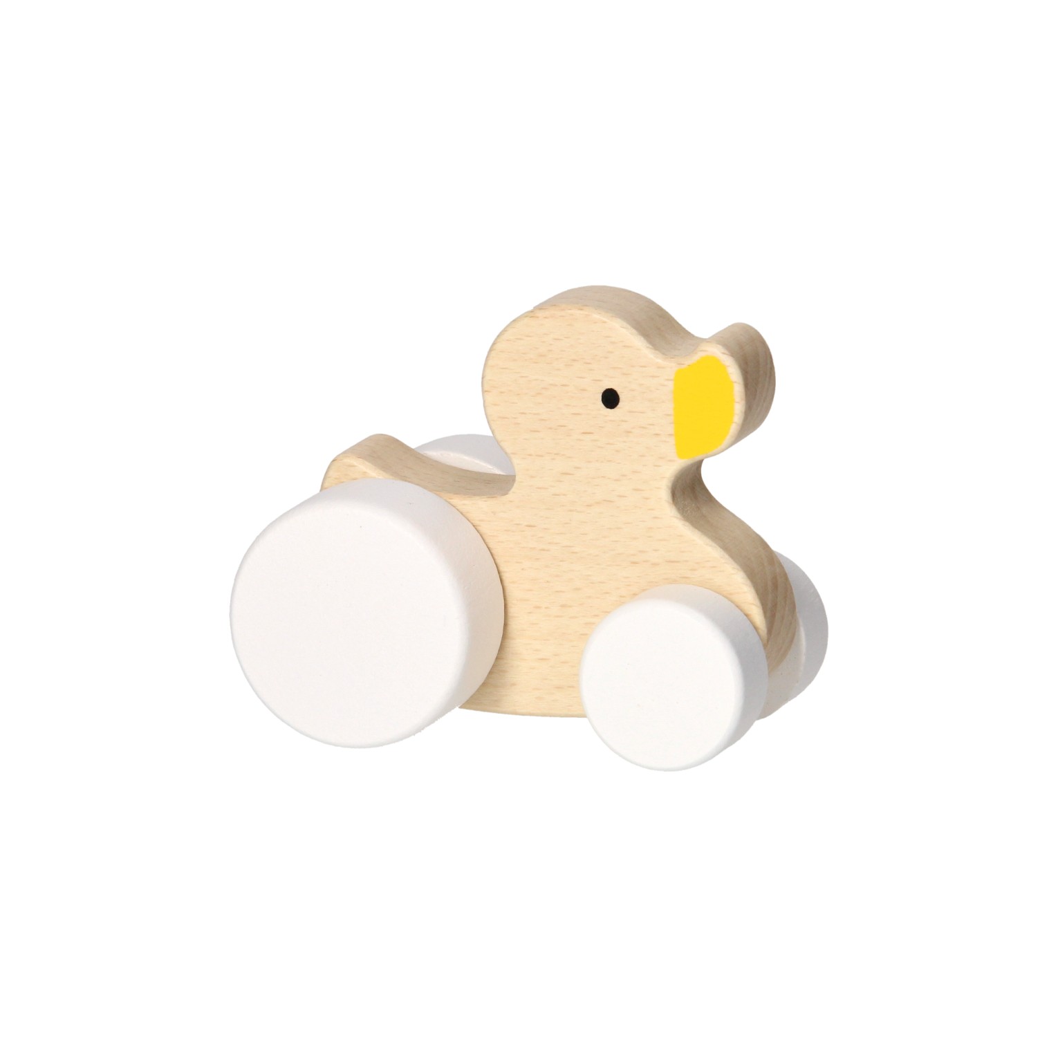 Spielfigur aus Holz - Ente auf Rädern