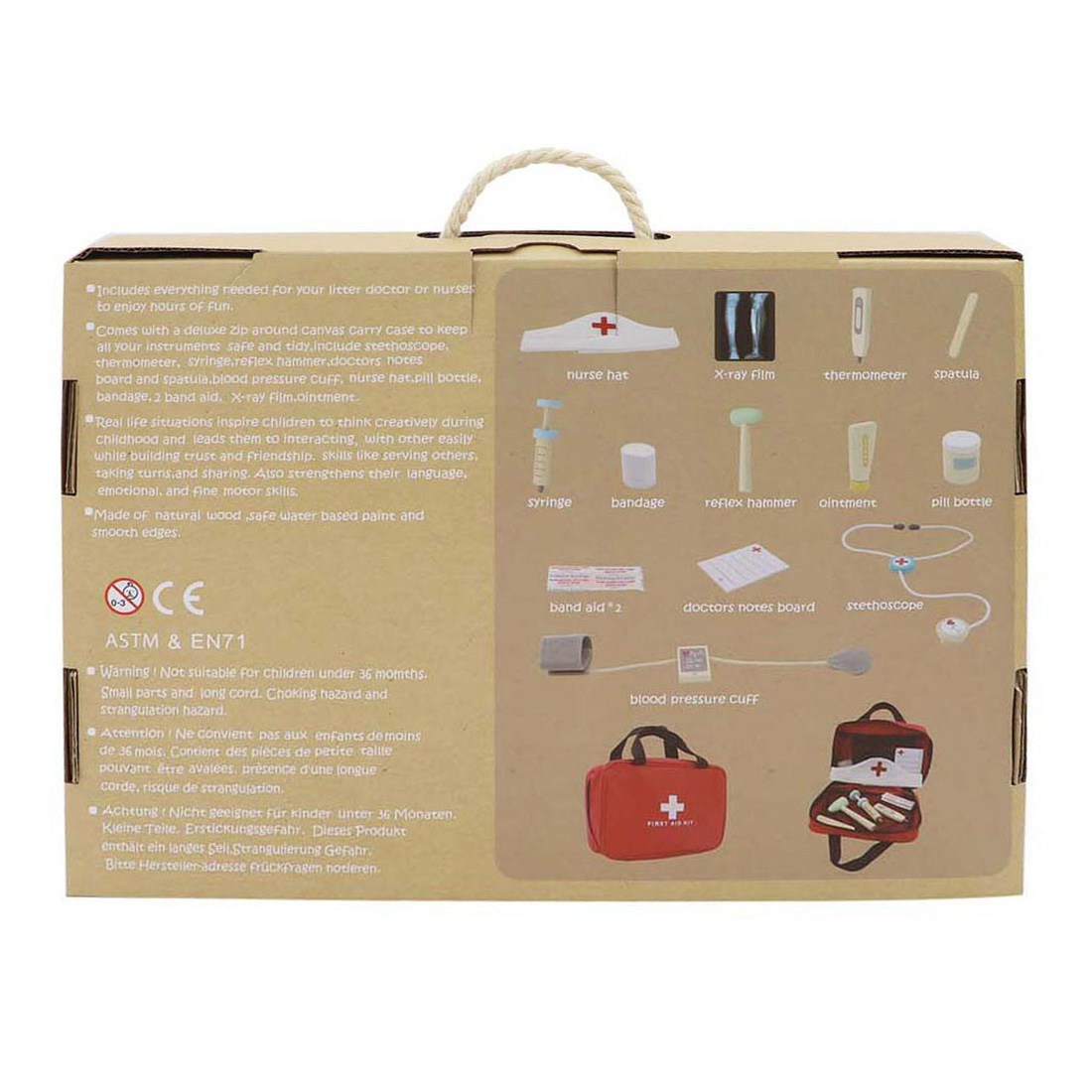 Coffret de jeu Docteur en bois dans un sac