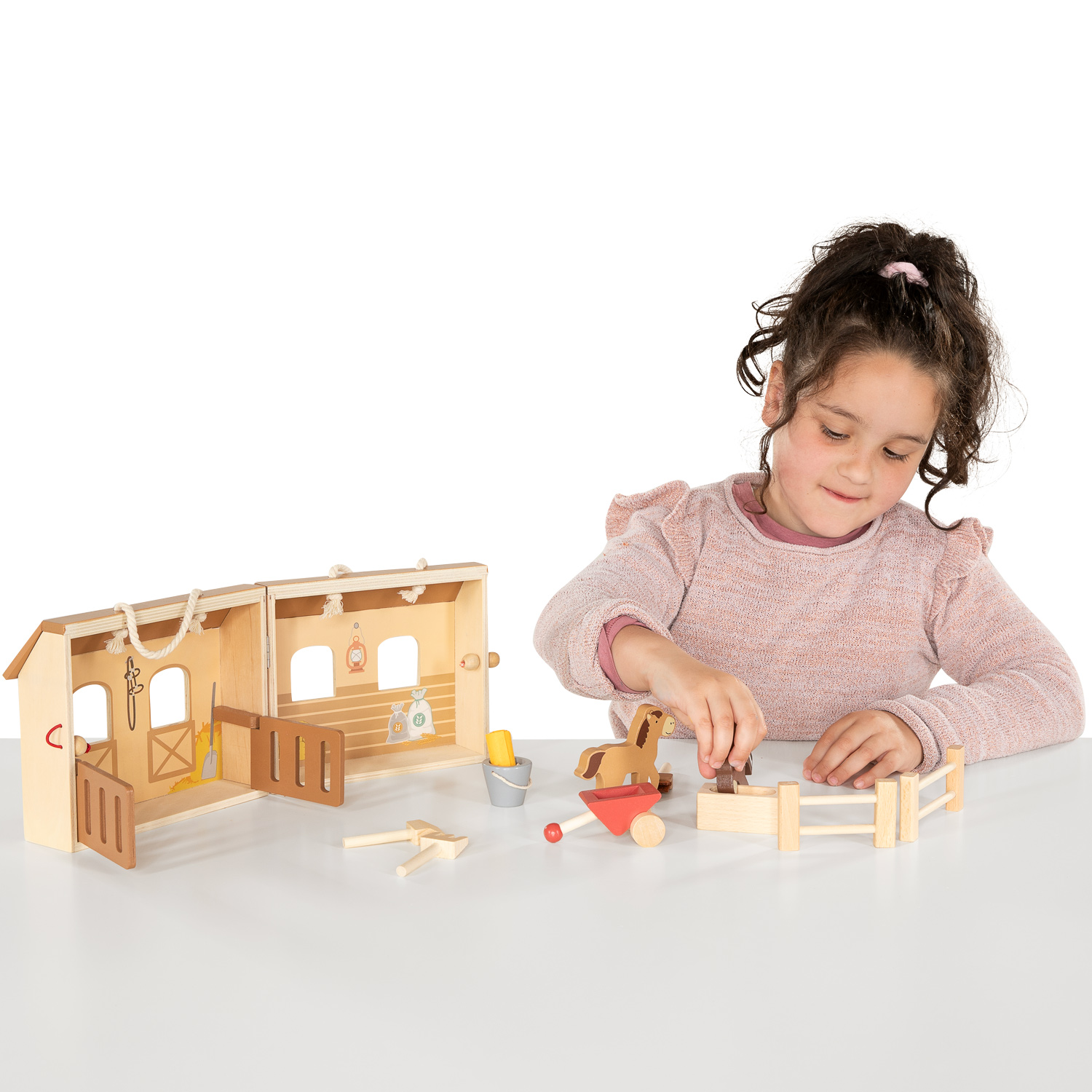 Houten Paardenstal Speelset Draagbaar, 13dlg.