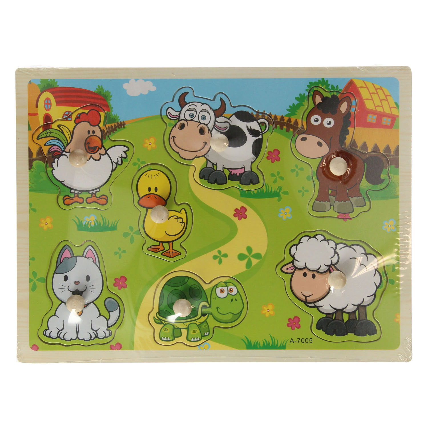 Puzzle à tiges en bois Animaux de la ferme, 7 pcs.