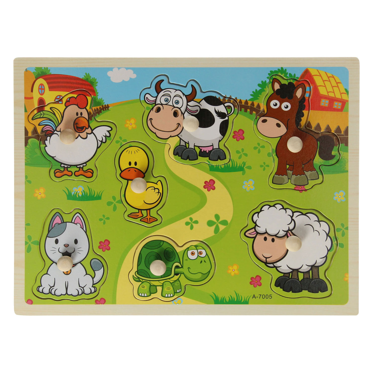 Puzzle à tiges en bois Animaux de la ferme, 7 pcs.