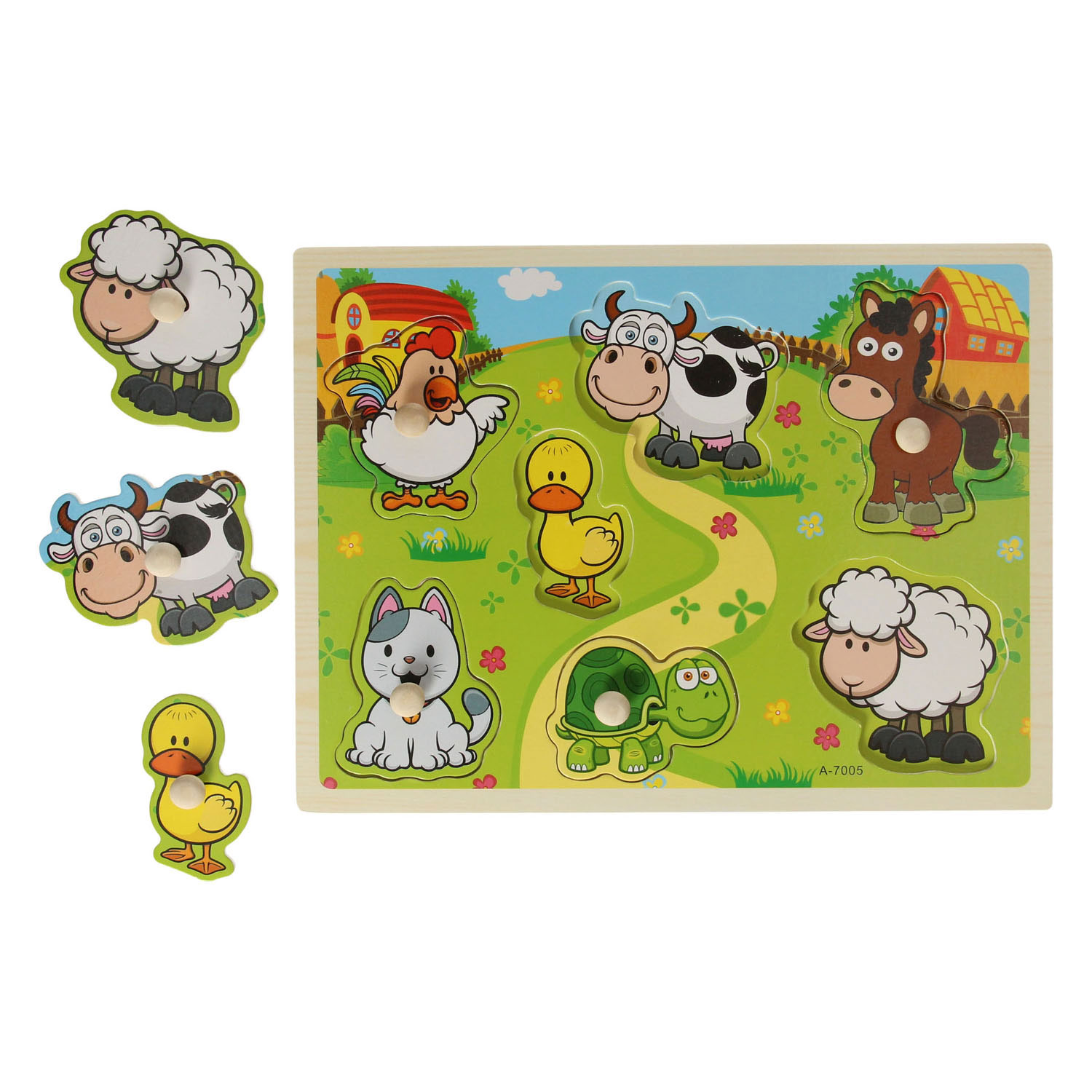 Puzzle à tiges en bois Animaux de la ferme, 7 pcs.