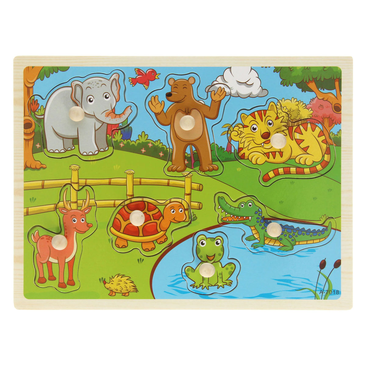 Puzzle à tiges en bois Animaux du zoo, 7 pcs.