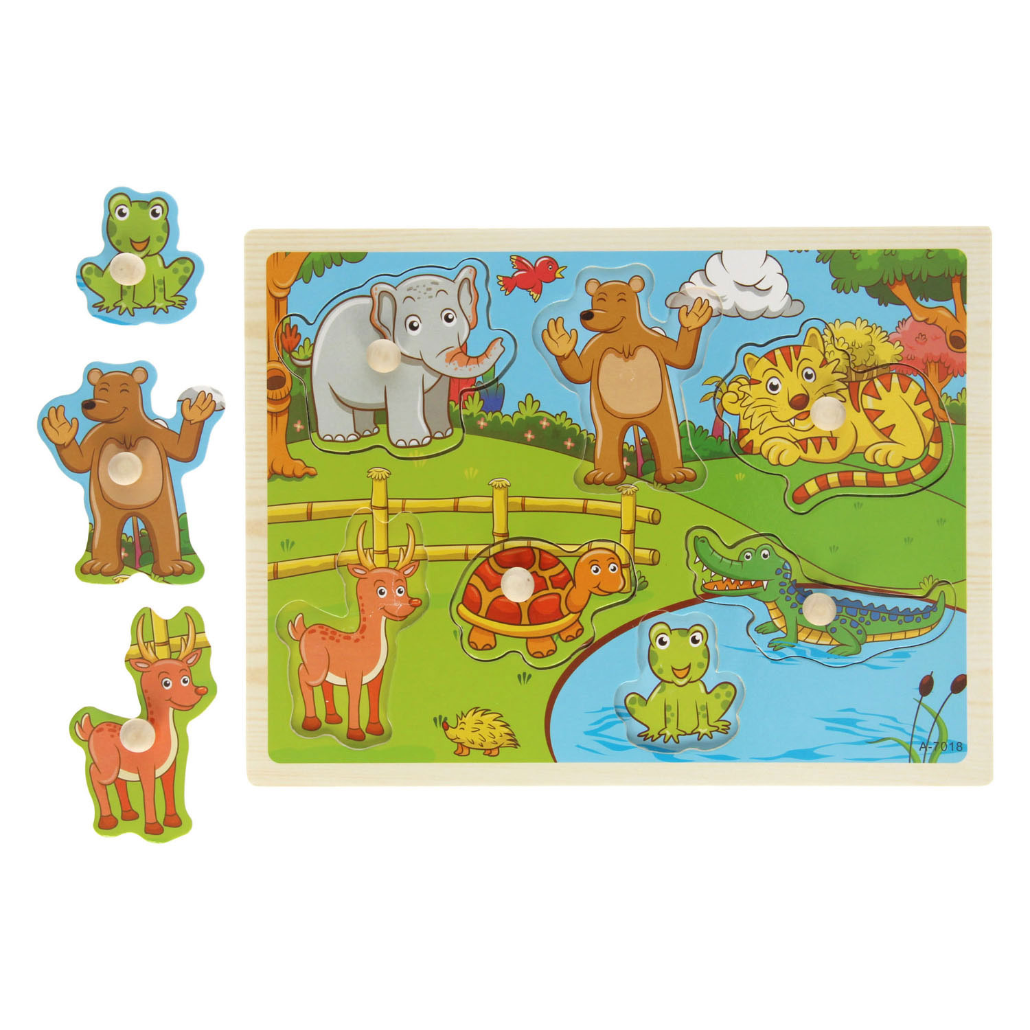 Puzzle à tiges en bois Animaux du zoo, 7 pcs.