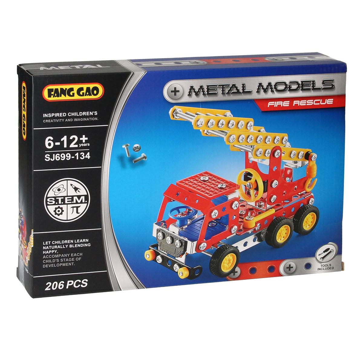 Kit de construction en métal pour camion à échelle de pompiers, 206 pcs.