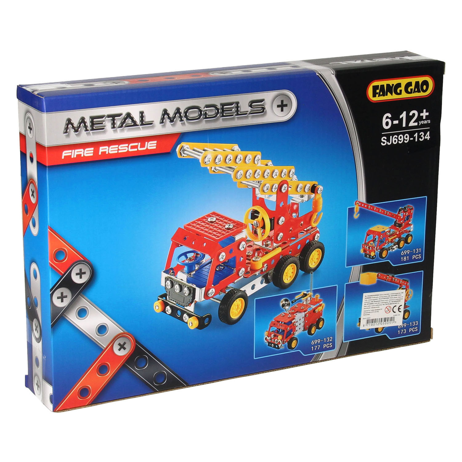 Kit de construction en métal pour camion à échelle de pompiers, 206 pcs.