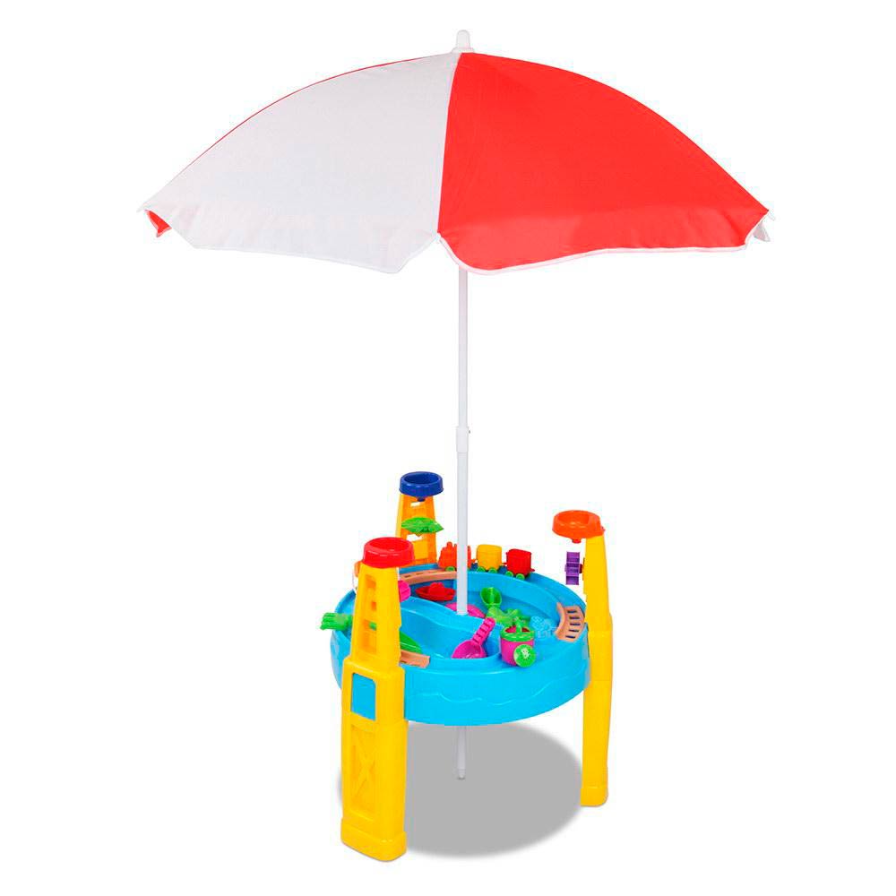 Aire de jeux de sable et d'eau avec parasol