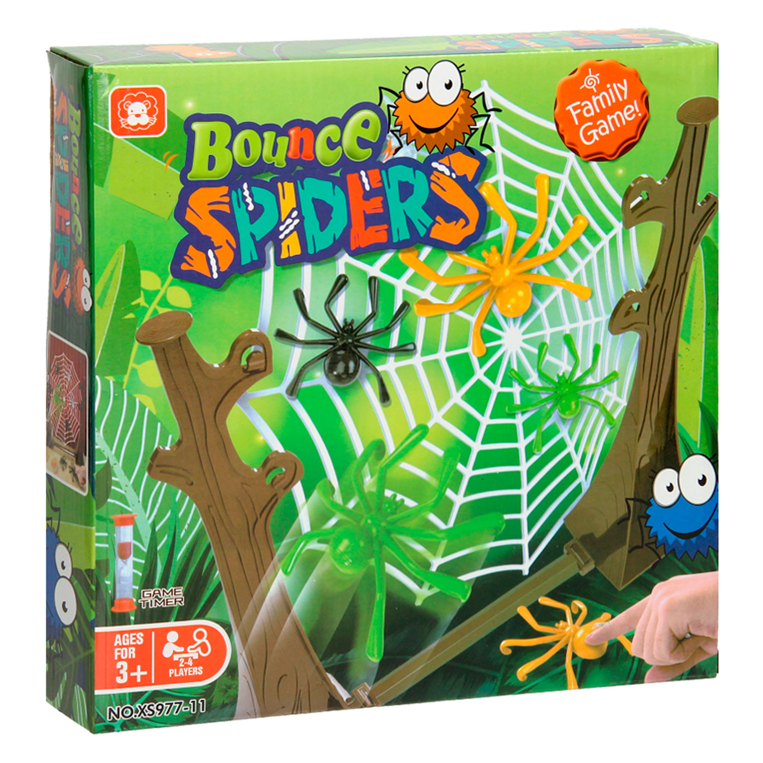 Ein Kinderspiel mit springenden Spinnen