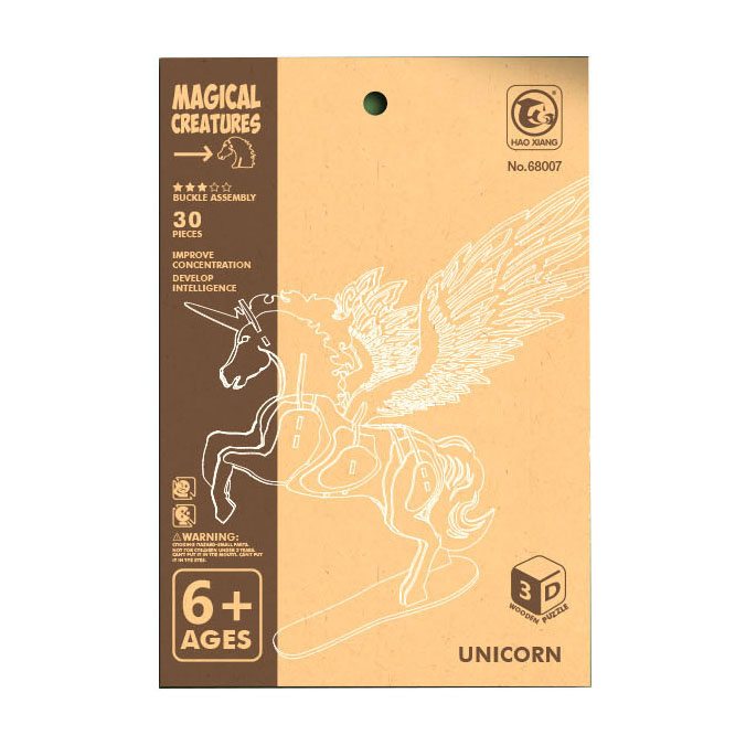 Kit de construction en bois Licorne 3D avec ailes