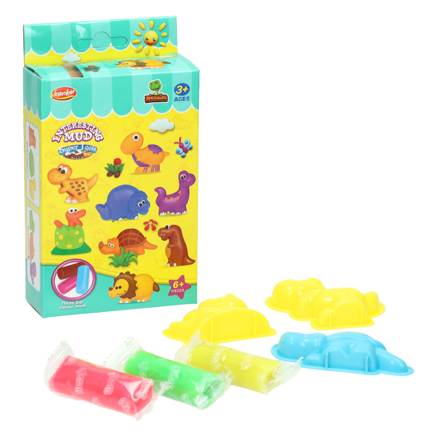 Kleiset met 2 Dinovormen en Tool - 3 Kleuren Klei