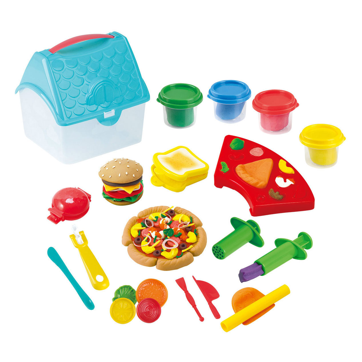 Play Hamburger- und Sandwich-Ton-Set in Aufbewahrungsbox, 4 Tontöpfe