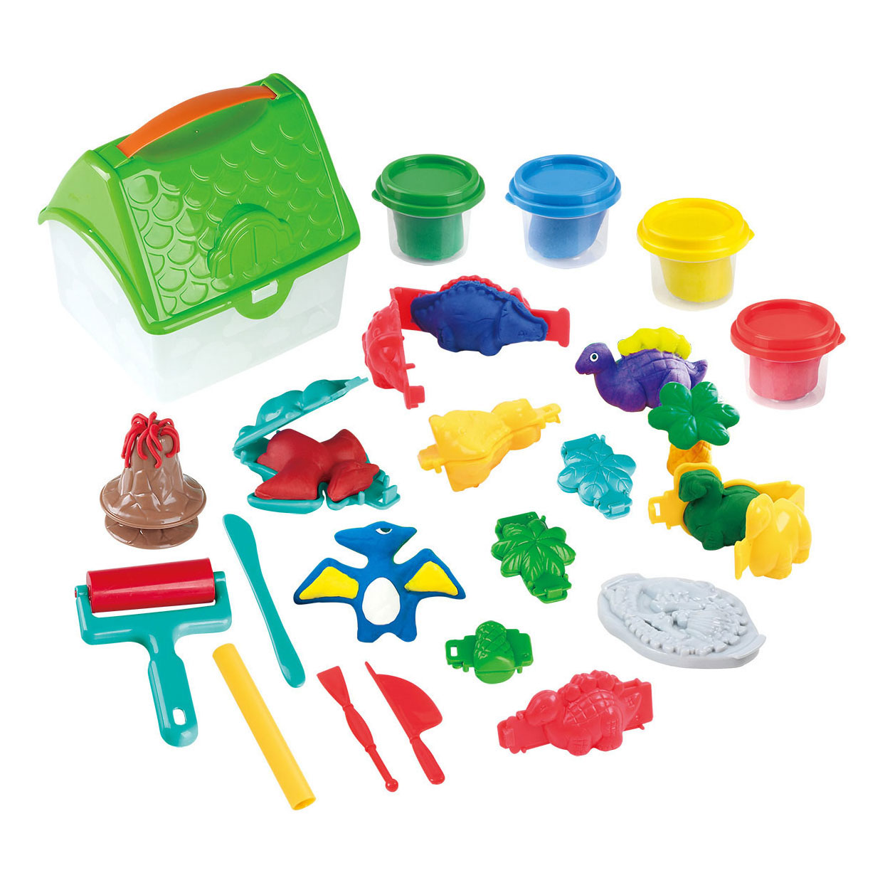 Play Dino Jungle Clay Set dans une boîte de rangement, 4 pots en argile