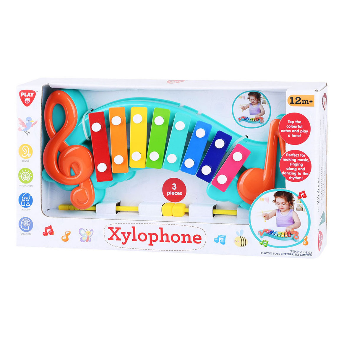 Play au xylophone avec des notes de musique, 3 parties.