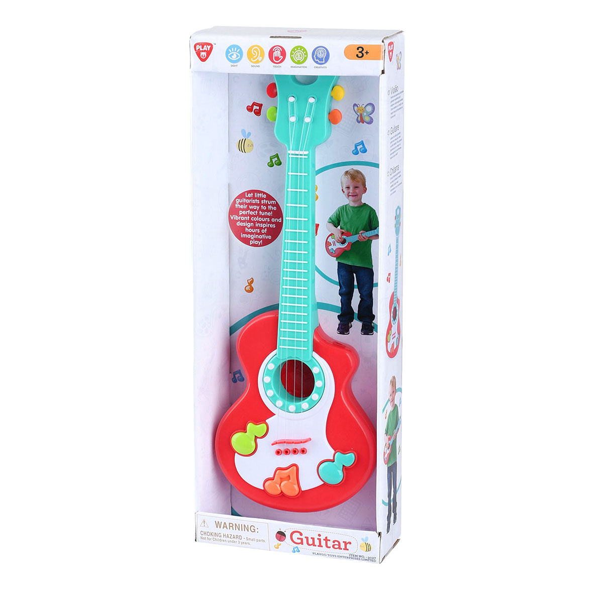 Play Gitarre mit roten Musiknoten