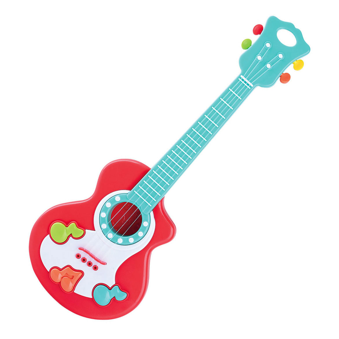 Play de la guitare avec des notes de musique rouge