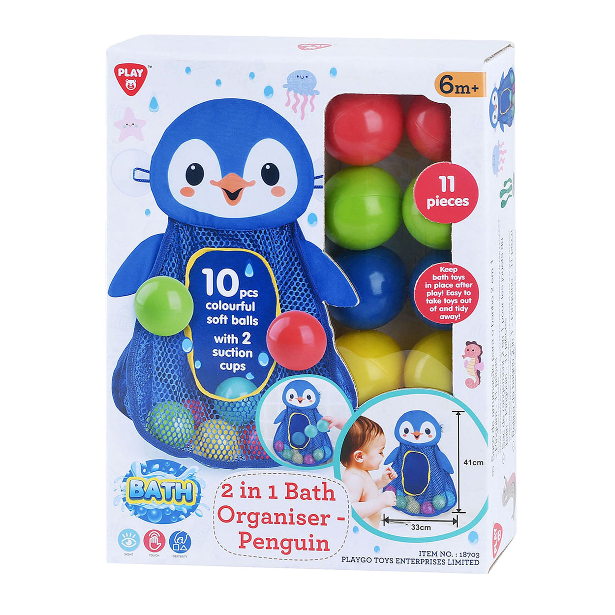 Play Bath Toy Storage Penguin avec balles, 11 pcs.