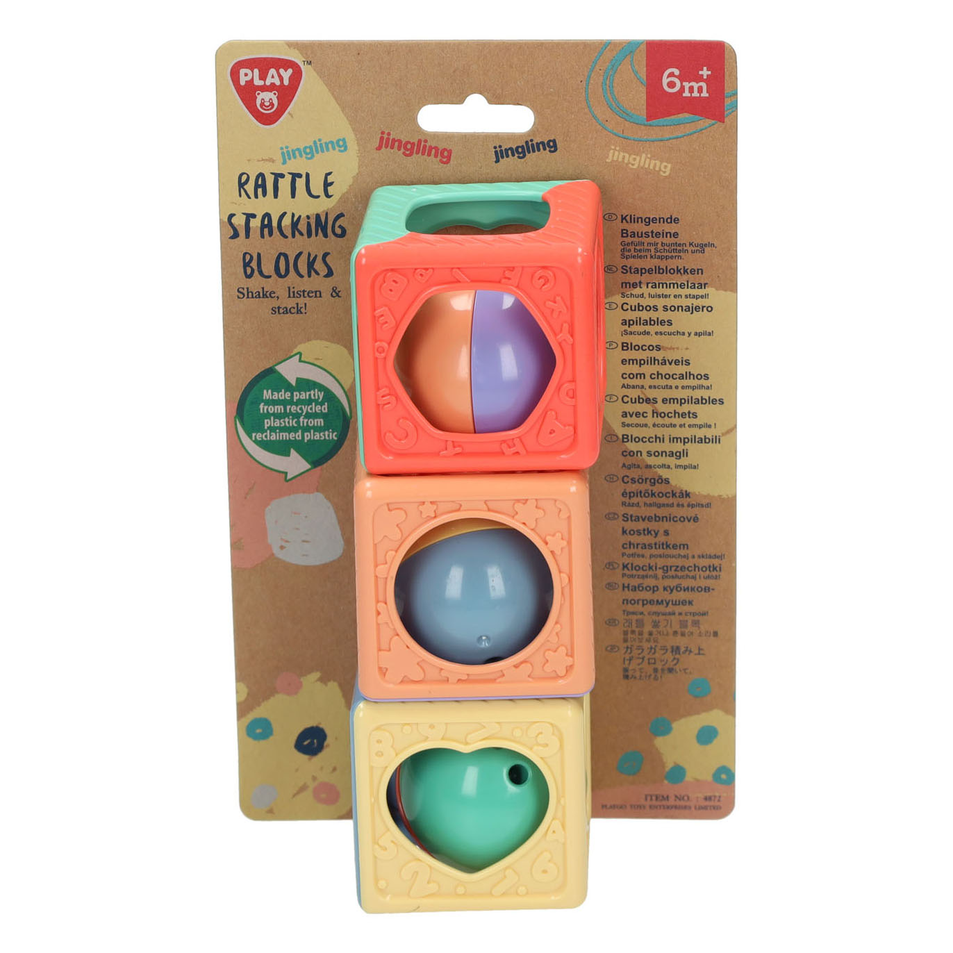 Blocs empilables Playgo avec hochet - 3 pièces.