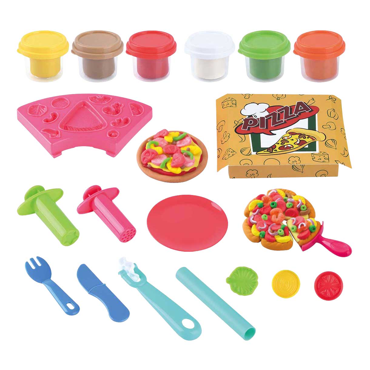 Ensemble de pâte à modeler Playgo Pizza - 6 pots en argile